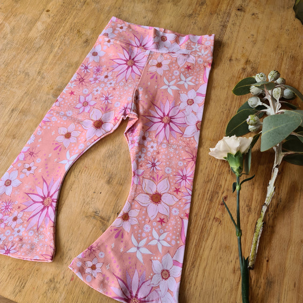 Peachy Florals Flares (size 1 to 4) Ready to post