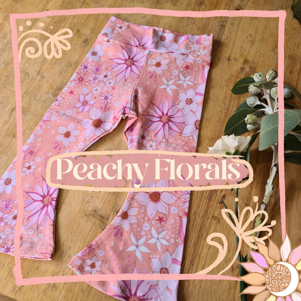 Peachy Florals Flares (size 1 to 4) Ready to post