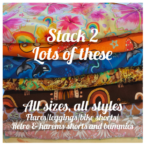 STACK 2 Feb Restock Fabric (lots of these designs all sizes) - flares/legs/tees/crops/shorts/bummies