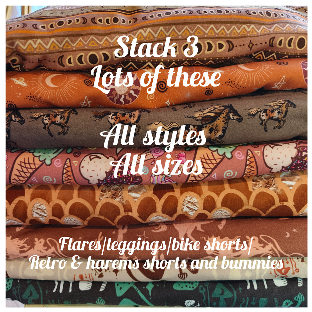 STACK 3 Feb Restock Fabric (lots of these designs all sizes) - flares/legs/tees/crops/shorts/bummies