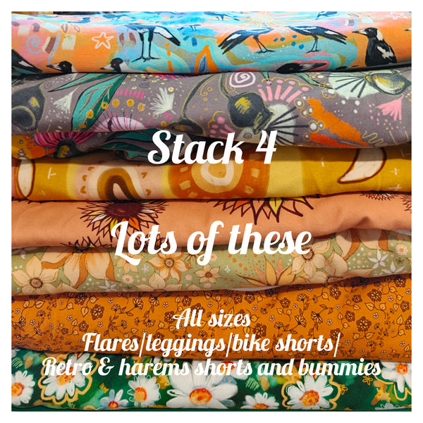 STACK 4 Feb Restock Fabric (lots of these designs all sizes) - flares/legs/tees/crops/shorts/bummies