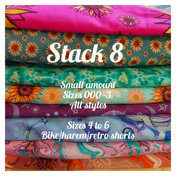 STACK 8 Feb Restock Fabric (small amount amount 000-6) - flares/legs/tees/crops/shorts/bummies