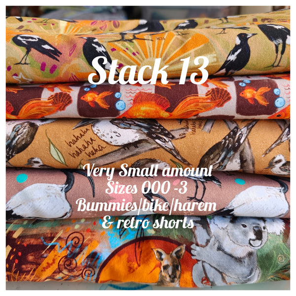 STACK 13 Feb Restock Fabric (very small amount amount 000-3) - flares/legs/tees/crops/shorts/bummies