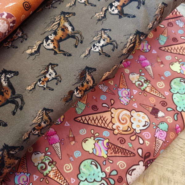 STACK 3 Feb Restock Fabric (lots of these designs all sizes) - flares/legs/tees/crops/shorts/bummies