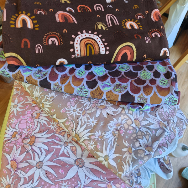 STACK 2 Feb Restock Fabric (lots of these designs all sizes) - flares/legs/tees/crops/shorts/bummies