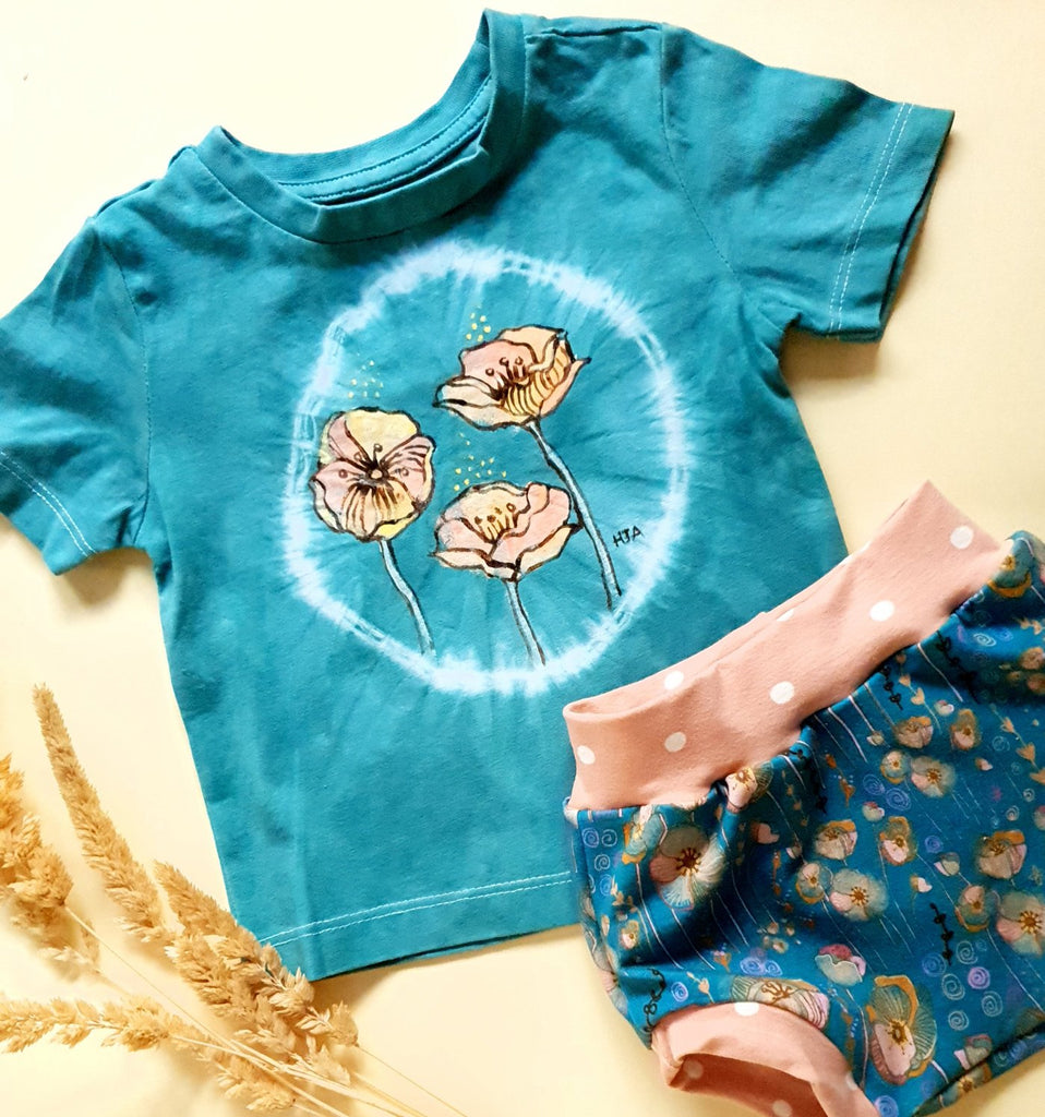 Hand painted and hand dyed Wild Poppies Tshirt