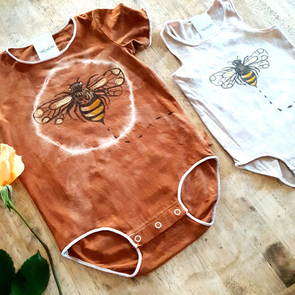 Hand painted, hand dyed Beez Kneez Onesie
