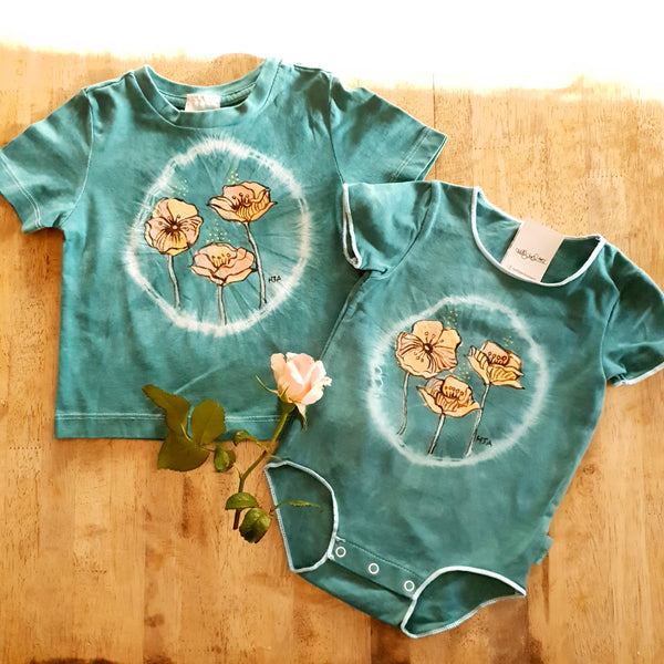 Hand painted and hand dyed Wild Poppies Onesie