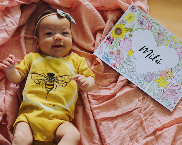 Hand painted, hand dyed Beez Kneez Onesie