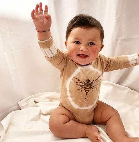 Hand painted, hand dyed Beez Kneez Onesie