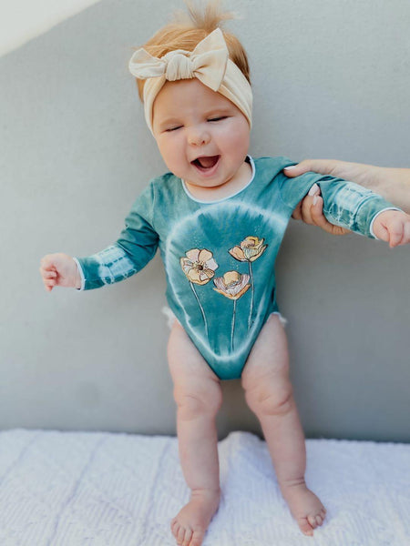 Hand painted and hand dyed Wild Poppies Onesie