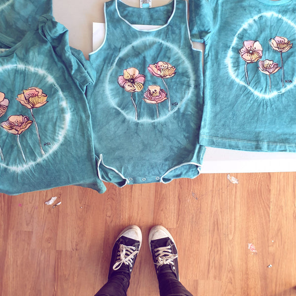Hand painted and hand dyed Wild Poppies Onesie