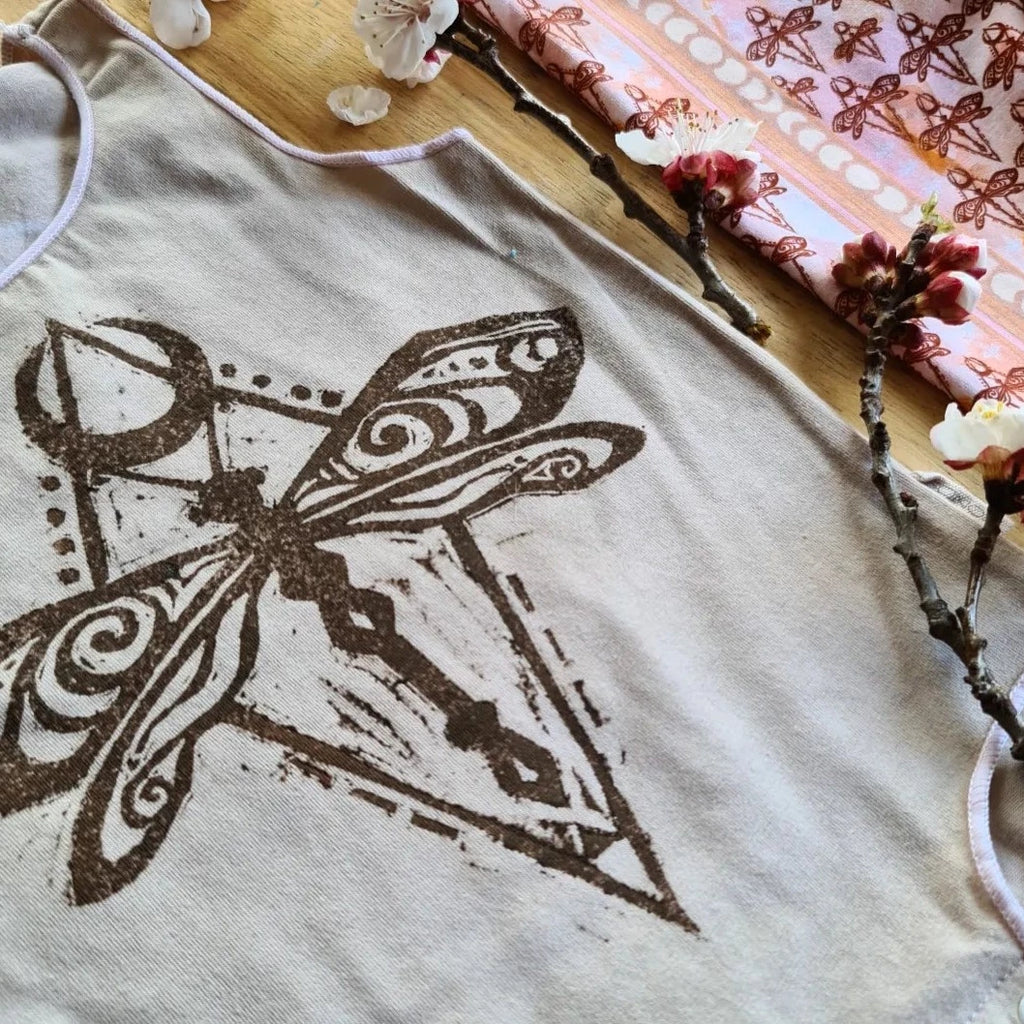Dragonfly Moon hand stamped Onesie