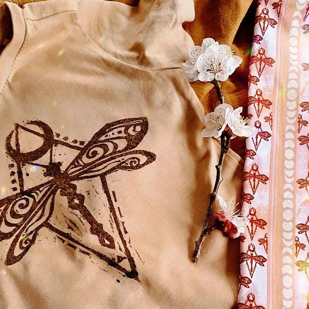 Dragonfly Moon Hand Stamped tshirt
